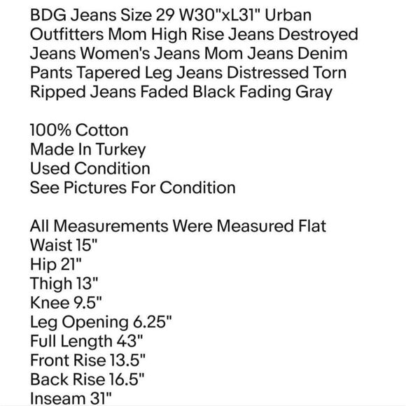 BDG Jeans Size 29 W30"xL31" Urban Outfitters Mom High Rise Jeans Destroyed Jeans - Picture 2 of 6